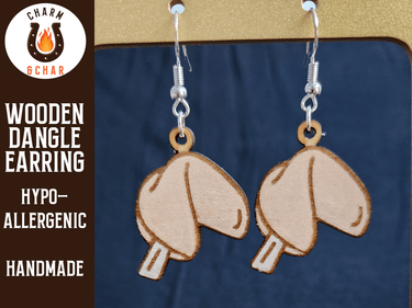 Fortune Cookie Wood Dangle Earrings - Lifestyle Fashion Earring - Dangle Earring - Charm and Char